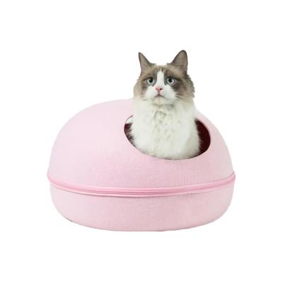 China Sustainable Wholesale Pet Supplies Oval Zipper Design Felt Pet House And Pet Bed for sale