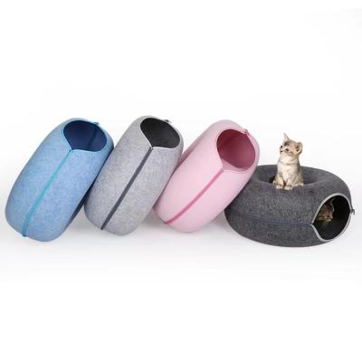 China New Design Biodegradable Donut Shape Felt Pet Nest Cat Tunnel Nest Breathable for sale