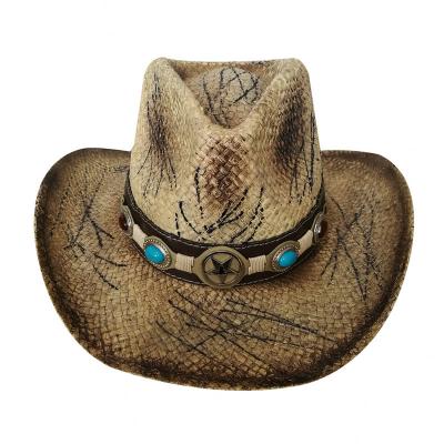 China Natural Picture Paper Straw Cowboy Hat Straw Black Painted for sale