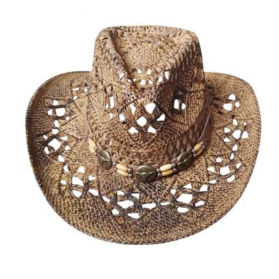 China Raffia Straw Paper Straw Cowboy Hat Duct Striped Cowboy Hat for sale