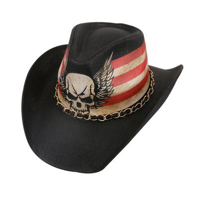 China Image Featured Cowboy Hats Skull Printed Paper Straw Hat for sale