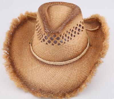 China Character raffia straw hat cowboy hat for girls with rough brim for sale