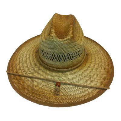 China Striped Natural Straw Sun Hat Beach Hat Lifeguard Hat Made Of Hollow Straw for sale