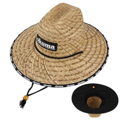 China Customized Striped Logo Patch Sun Straw Hats for sale