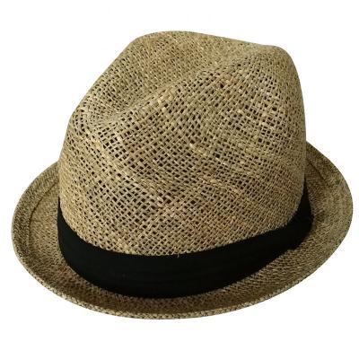 China Classic striped fedora hat from vegetable plankton with black band for sale