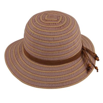 China Striped Polyester And Mixed Paper Foldable Sun Hats For Girls for sale