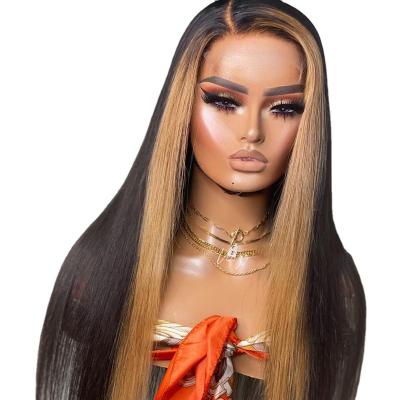 China Cheap Modern Straight Human Hair Highlight Brown Wig 13x6 Lace Front Human Hair Wigs For Black Women for sale