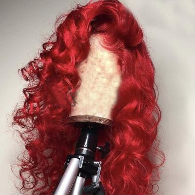 China Red Colored Body Wave Human Hair Wigs 13X4 Lace Front Virgin Human Hair Brazilian Hair Raw Wigs Hot Selling for sale