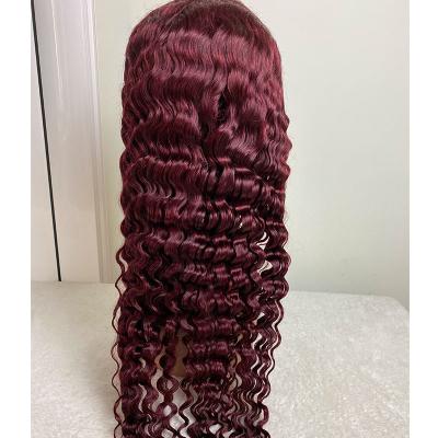 China Cheap Deep Wave Deep Curly Wigs 99j Dark Colored 13*4 Lace Wigs Pre Plucked Wigs For Wholesale Seller for sale