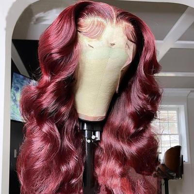 China Cheap Body Wave 99j Colored Body Wave Virgin Hair Wigs For Wholesale 13*4 Lace Front Human Hair Wig 30Inch In Stock for sale