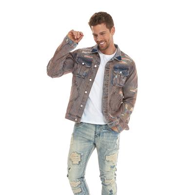 China 98% Cotton 2% Spandex Manufacturer Well Made Knitted Accents Men's Color Sprayed Denim Jacket for sale