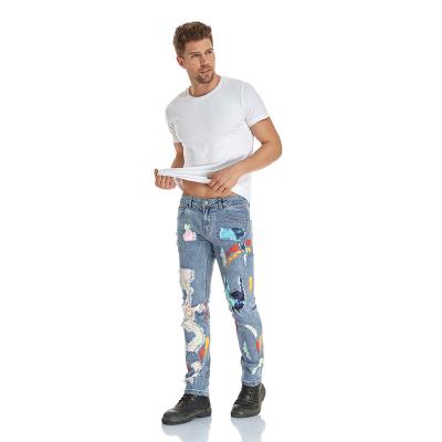 China 98% Cotton 2% Spandex Stretch Stretch Denim Pants Jeans Stylish Slim Fit Distressed Pants Jeans For Men for sale