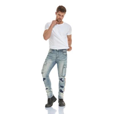 China 98% Cotton 2% Spandex Men Retro Zipper Hole Skinny Slim Casual Pencil Pants Solid Color Jeans Jogger for sale