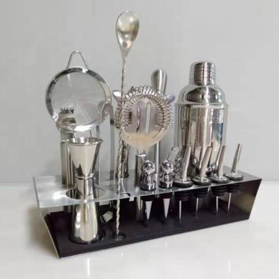 China Full Viable Bar Margarita Cocktail Gift Shaker Sets Bartender's Tools Luxury Basement 16PCS With Metal Stand Holder for sale