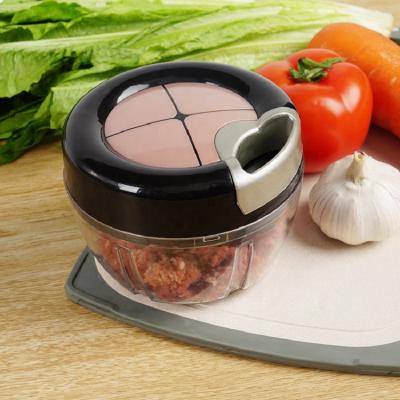 China Hand Cut Plastic Onion Chopper Manual Food Vegetable Onion Garlic Kitchen Accessories 400ml Hand Pull Garlic Meat Chopper 2020 New With 3 Blades for sale