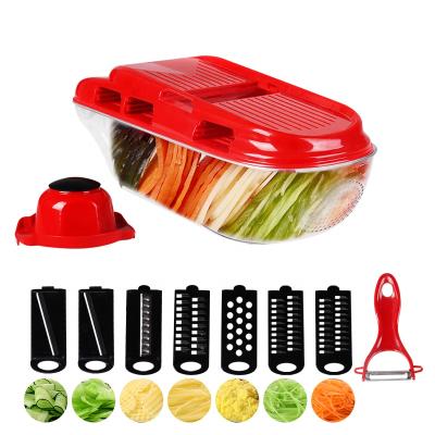 China Viable Kitchen Upgraded 7 Blade Adjustable Potato Vegetable Shredder Manual Food Mandoline Slicer with Fruit Peeler for sale