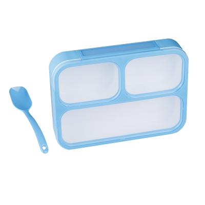 China Cheap Price Plastic Microwavable 3 Compartment Cutlery Set Spoon Bento Lunch Box For Kid for sale