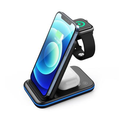 China Mobile Phone Qi 15w Phone Charging Stand Holder 5 In1 Dock Station Fast Folding Portable 3 In 1 Magnetic Wireless Charger For Iphone 12 Magsafe for sale