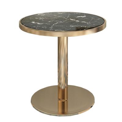 China Modern Stock Large High Quality Modern Luxury Round Dining Tables Marble With Stainless Steel Legs for sale