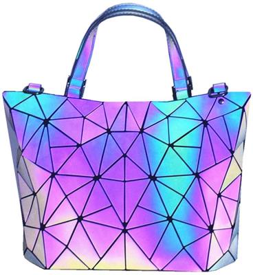 China Luminous Rainbow Diamond Hologram Laser Plain Folding Bag Geometry Luminous Bag Women Handbags Tote Bag for sale