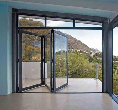 China Exterior Exterior Bifold Folding Aluminum Alloy Tempered Glass Patio Doors Modern Designs Double Screen Doors for sale