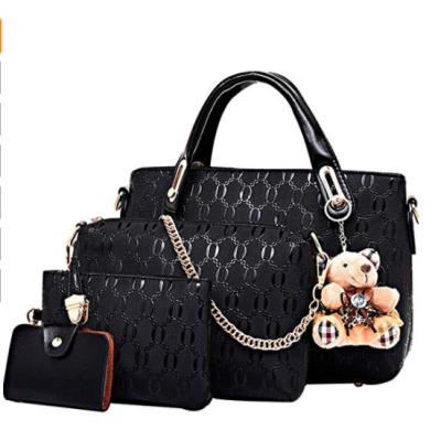 China Fashion Women 4pcs Top Handle Satchel PU Leather Handbag Set Large Tote+Purse+Shoulder Bag+Card Holder for sale