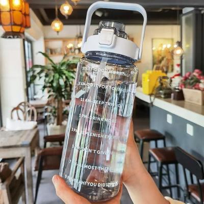 China Half Gallon 2l BPA Clear Plastic Custom Water Bottle Viable Custom Free Sports Fitness Water Bottle With Time Marker And Straw for sale
