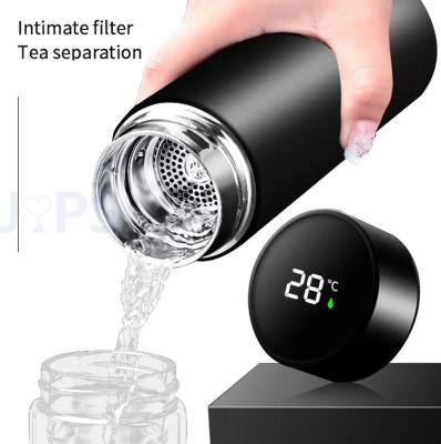 China Temperature Display Amazon 16oz Double Wall Stainless Steel Smart Private Label Hot Selling Custom Water Bottle With LCD Temperature Display for sale