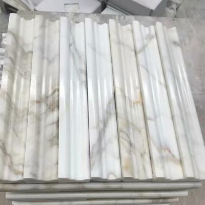 China Linear parquet marble mosaic slab pencil cladding calacatta gold marble slab for sale