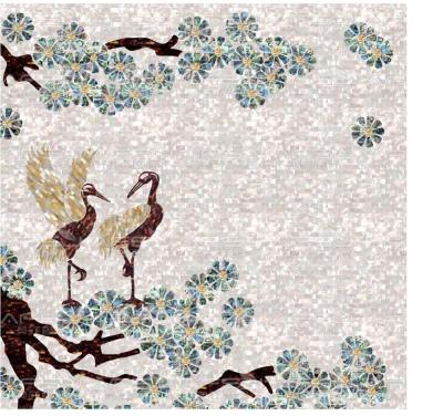 China Parquet Birds Wall Slab Pearly Mosaic Pattern Shell Mosaic Mural Slab For Wall for sale