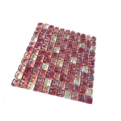 China Iridescent crystal glass mosaic tile flooring bathroom mosaic tile paving 14mm for sale