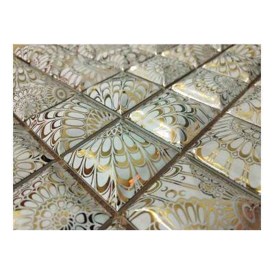 China New Arrival 3 D Parquet Floor Tile Bathroom Ceramic Kitchen Backsplash Decorative Gold Mosaic Wall Tiles Carved Relief for sale