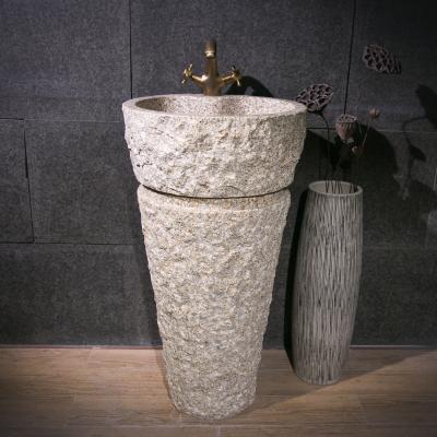 China Home Decor Granite Bathroom Sinks Modern Round Stone Standing Rock Sink Rusty Granite Stone Basin for sale