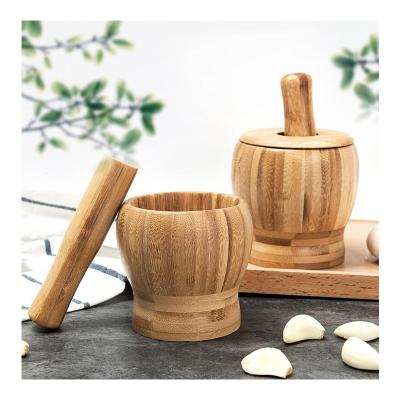 China Viable Bamboo Spice Mortar and Pestle Medical Kitchen Tool Grinder Mortar and Wooden Pestle Bowl Eco-friend for sale