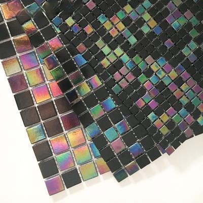 China Retro Nordic Colorful Black Glass Tile Bathroom Parquet Mosaic Slab Art Parquet Background Wall Bathroom Backsplash for sale