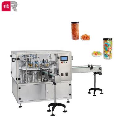 China Food RUI PACK Factory Direct Supply R16 Automatic Rotary Jar Weighing Filling And Packing Machine For Gummy Candy Nuts for sale