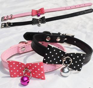 China Hot-selling Fancy Popular Leather Dog Colloar with Bowknot .Pet collar In special design for sale