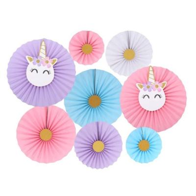 China 2023 Disposable Eco-friendly Chinese Supplies Folded Circle Paper Fan Party Set Wall Decoration Hanging Paper Fan for sale