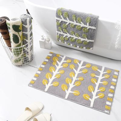 China Ins Style Washable Green Leaves Bathroom Water Absorbent Non-slip Carpet Home Entrance Floor Mat Bedroom Floor Door Mat Living Room Mat for sale