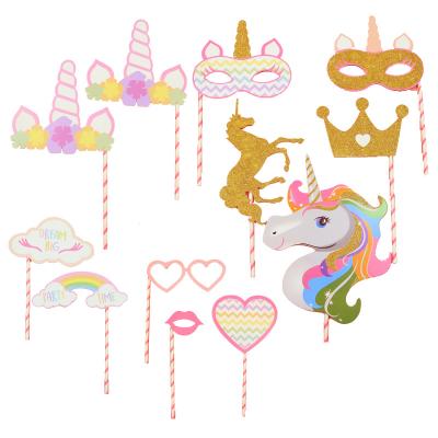 China Funny Props Luxury Little Birthday Supplies Holiday Party Atmosphere Decoration Set of 12 Pieces Unicorn Stats Photo Props for sale