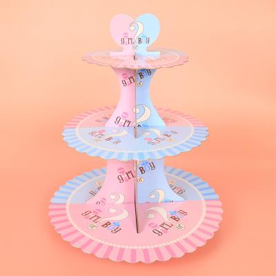 China Boy or girl luxury three-layer paper cake stand, birthday party supplies dessert table decoration multi-layer cake stand for sale