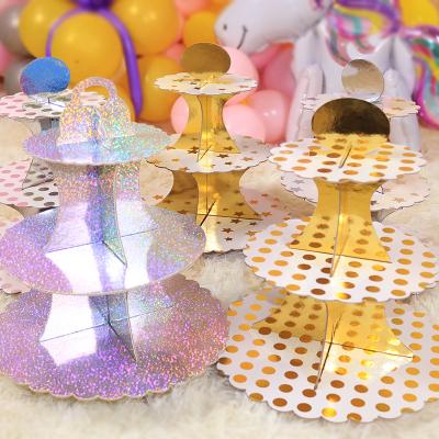 China Luxury bronzing gold baking tray three-layer paper cake stand dessert supplies wedding birthday cake tray decoration for sale