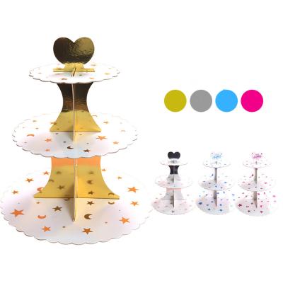 China Luxury Stars and Moon Paper Three-Layer Cake Stand Wedding Birthday Party Supplies Decoration Multi-Layer Cake Stand for sale