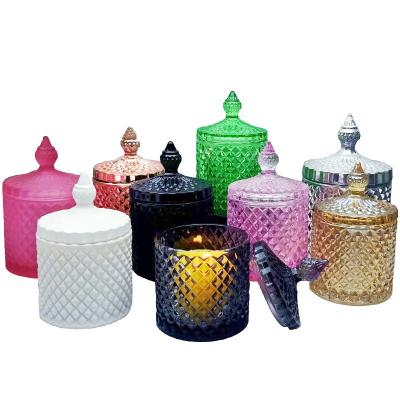 China Luxury hot sale good price mounted gold/amber/matte black glass candle jars for candles with lid for sale