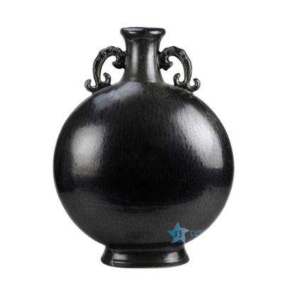 China Easy Clean RYNQ181 Black Solid Color Glazed Decoration Flower Vase Matte Home Decorative Ceramic Vase for sale