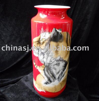 China Ceramic decoration red vase with tiger painted WRYHJ04 WRYHJ04 for sale