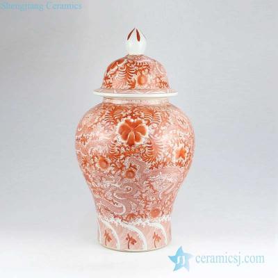 China RZIS04 flexible hand painted fan Hong Dragon Pattern Ceramic Ginger Jar for sale