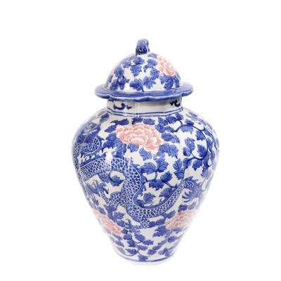 China RYLU172 Flexible Blue And White Classic Ceramic Dragon And Phoenix Design Pot for sale