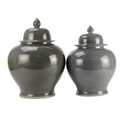 China Gray Freshness Preservation RYKB139 Pair Jar Plain Glazed Ceramic Ginger Jar Storage Food Container Lidded Jar for sale