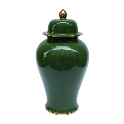 China Freshness Preservation Storage Container RYKB132-F Modern Home Green Ceramic Ginger Jar Jade Luster Solid Color Ginger Jar for sale